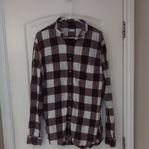 Sonoma Men's Maroon and White Plaid Shirt